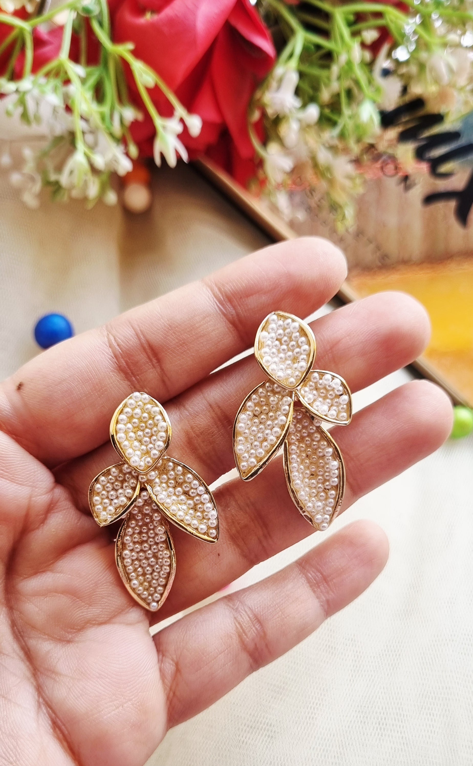 Pearl Studded Floral Stud