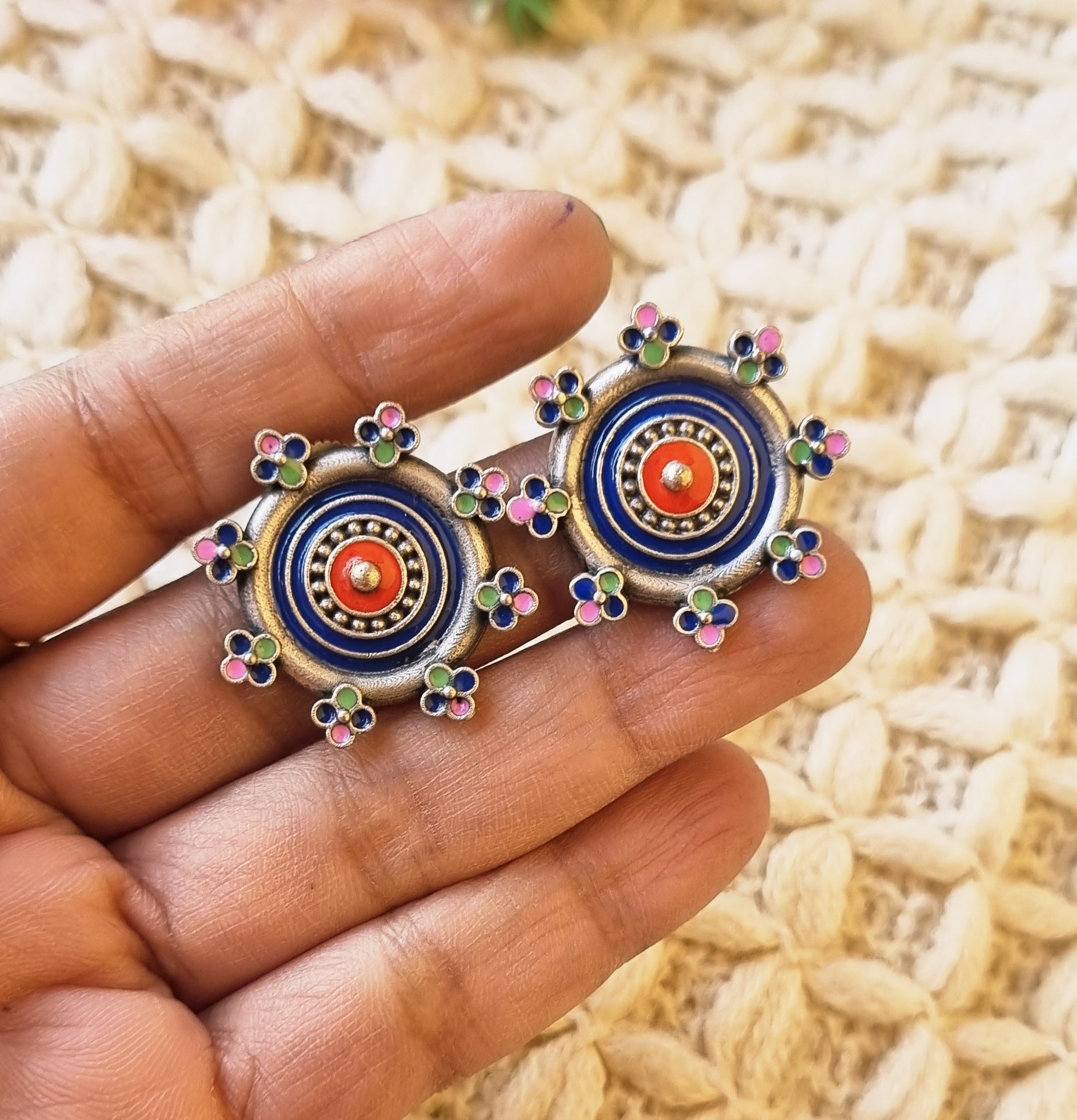 Enamel Stud Earrings